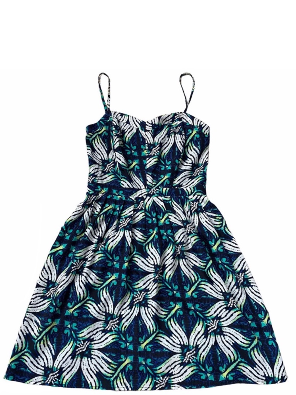 GAP Navy Blue Teal White Floral Midi Dress
